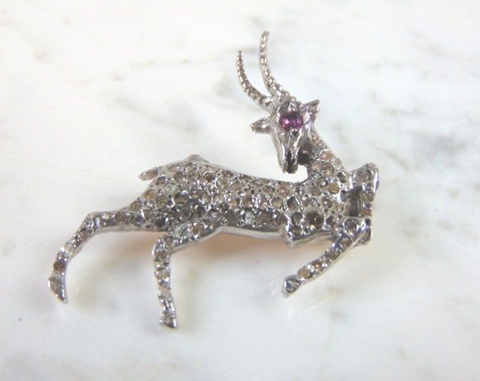 Women Vintage Estate 14k White Gold Diamond Stag Brooch 9.1g E762
