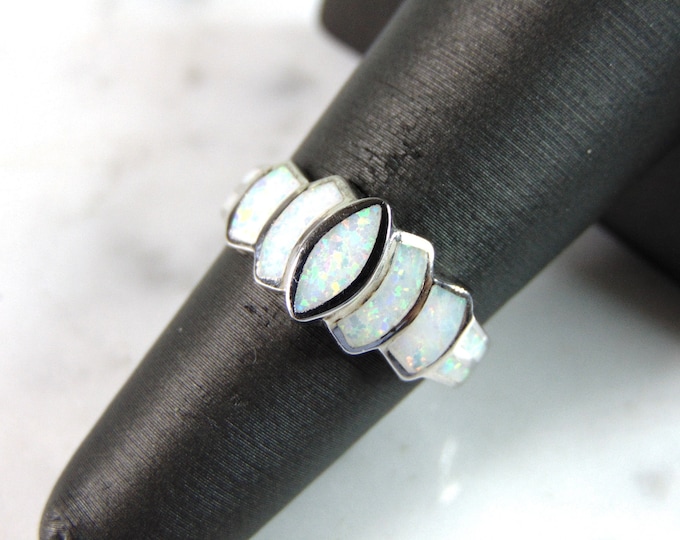 Womens Vintage Estate Sterling Silver Modernist Opal Ring 3.6g E1193