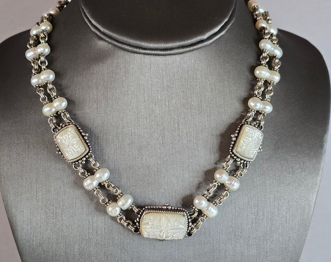 Womens Sterling Silver MOP Designer Necklace Stephen Dweck 77.2g E7325
