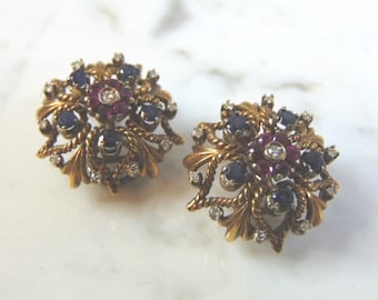 Womens Vintage Estate 18K Gold Multi Stone Earrings 15.7g E3212