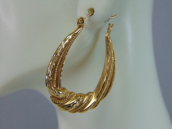 Womens Vintage Estate 14K Yellow Gold Hoop Earrin… - image 1