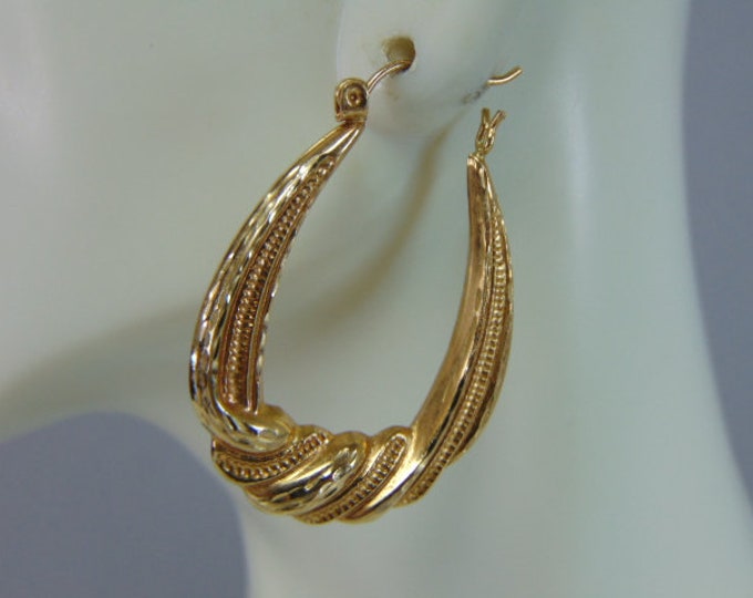 Womens Vintage Estate 14K Yellow Gold Hoop Earrings, 3.2g #E5005