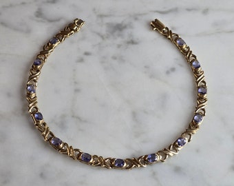 Womens Vintage Estate 10k Gold Iolite ? Tennis Bracelet 6.0g E7447