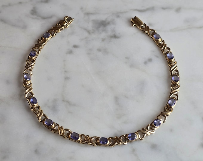 Womens Vintage Estate 10k Gold Iolite ? Tennis Bracelet 6.0g E7447