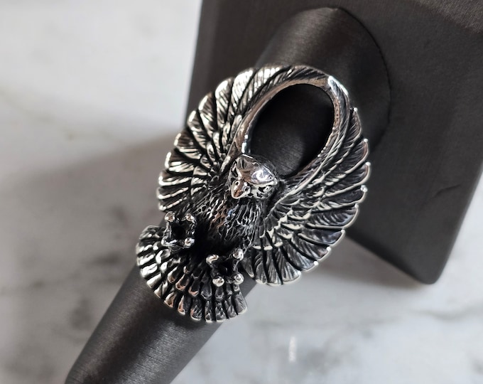Mens Estate Sterling Silver Eagle Ring 21.4g E7842