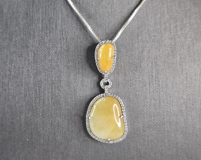 Womens Sterling Silver Modernist Calcite CZ Pendant Necklace 10.8g E810