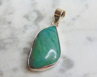 Womens Vintage Estate Sterling Silver Variscite Stone Pendant 7.3g E4759