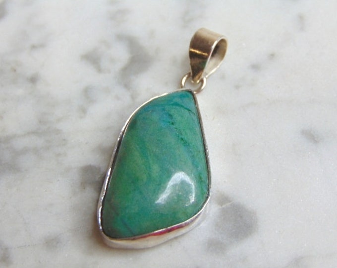 Womens Vintage Estate Sterling Silver Variscite Stone Pendant 7.3g E4759