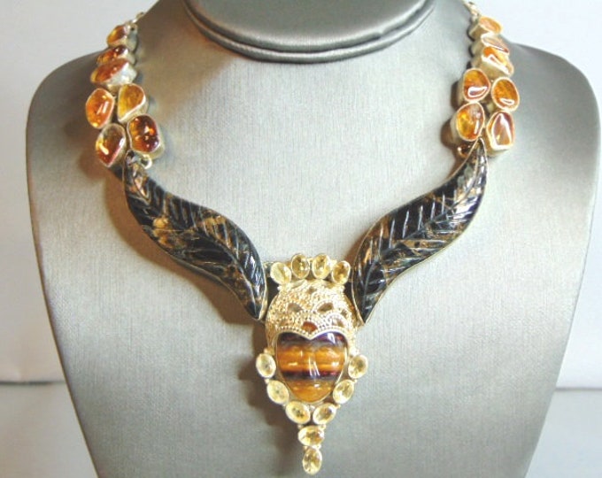 Womens Vintage Estate Sterling Silver Multi Stone Necklace 96.3g E5807