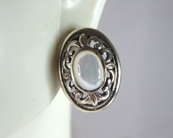 Womens Vintage Estate Sterling Silver M.O.P. Earrings 5.1g E3303