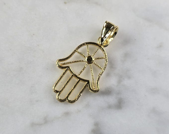 Womens Sterling Silver Gold Tone Hamsa Hand Pendant 1.0g E7180