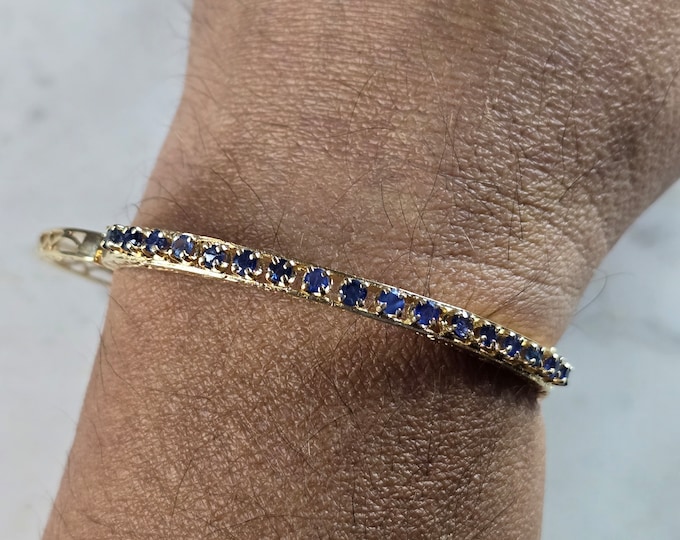 Womens Vintage Estate 14K Yellow Gold Sapphire Bangle Bracelet 11.5g E5308
