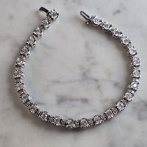 Womens Vintage Estate 10K White Gold Diamond Tennis Bracelet 16.1g E6176