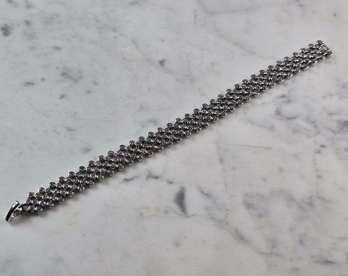 Womens Vintage Estate Sterling Silver Deco CZ Bracelet 28.7g E1175