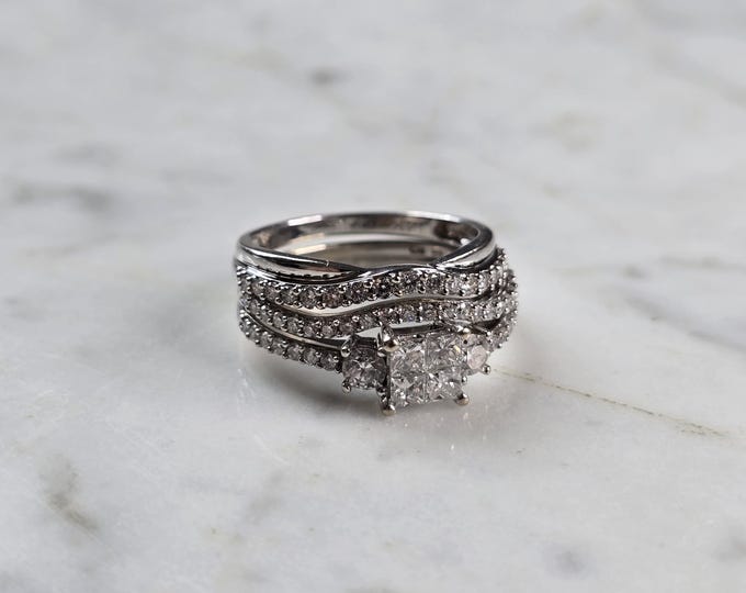Womens Vintage Estate 14K White Gold Diamond Ring Set 5.4g E1192