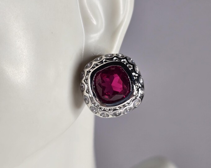 Womens Estate Sterling Silver Ruby Colored Earrings 10.8g E7946