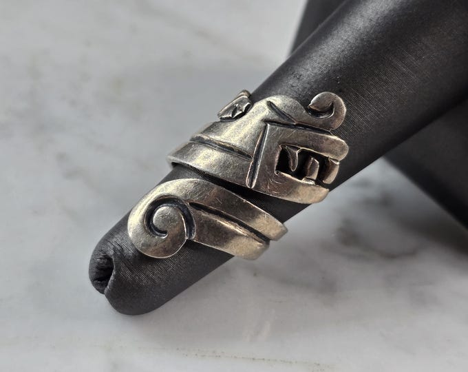 Womens Vintage Estate Sterling Silver Mayan Aztec Dragon Serpent Ring 7.4g E1674