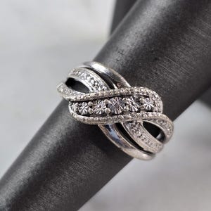 Womens Vintage Estate Sterling Silver Modernist Diamond Ring 3.7g #E6851