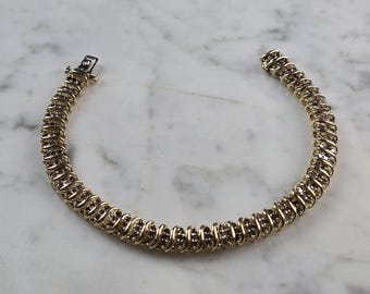 Womens Vintage Estate 14K Yellow Gold Diamond Tennis Bracelet 15.3g E1199