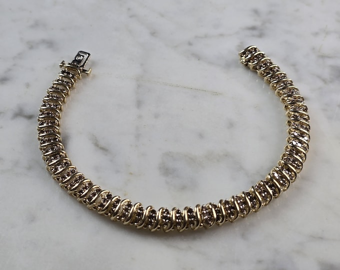 Womens Vintage Estate 14K Yellow Gold Diamond Tennis Bracelet 15.3g E1199