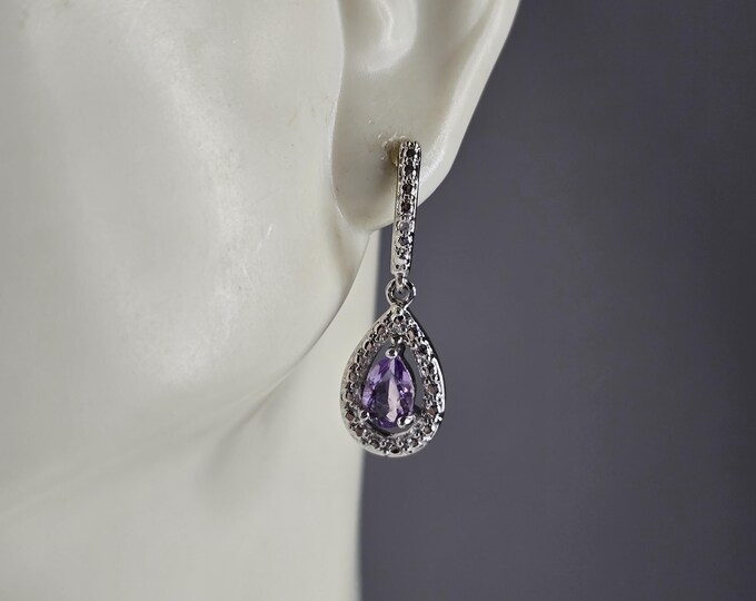 Womens Estate Sterling Silver Amethyst Earrings 2.6g E7470