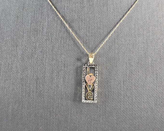 Womens Vintage Estate 10K Mixed Gold Love Pendant Necklace 1.7g #E5531