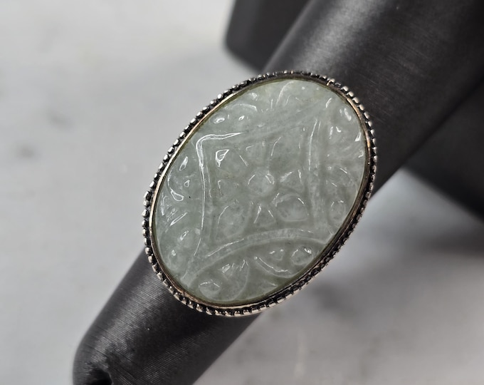 Womens Vintage Estate Sterling Silver Jade Ring 10.5g E3318