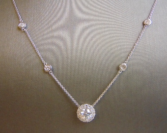 Women's Vintage Estate 14K White Gold 2ct Diamond Italian Necklace 4.0g E3057