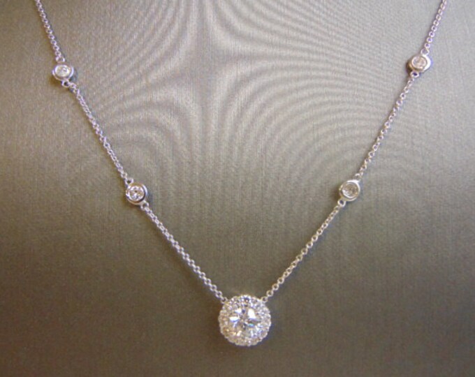 Women's Vintage Estate 14K White Gold 2ct Diamond Italian Necklace 4.0g E3057