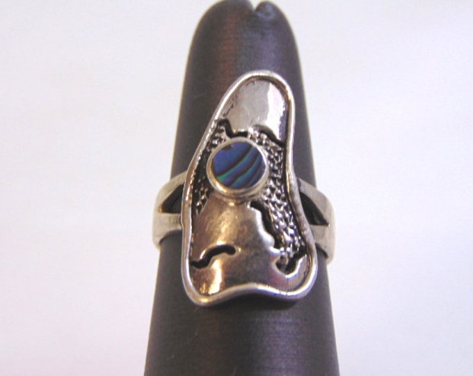 Womens Vintage Estate Sterling Silver Modern Abstract Abalone Ring 5.3g E2082