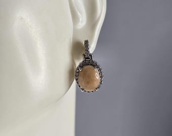 Womens Vintage Estate Sterling Silver Calcite Cabochon Earrings 4.2g E3296