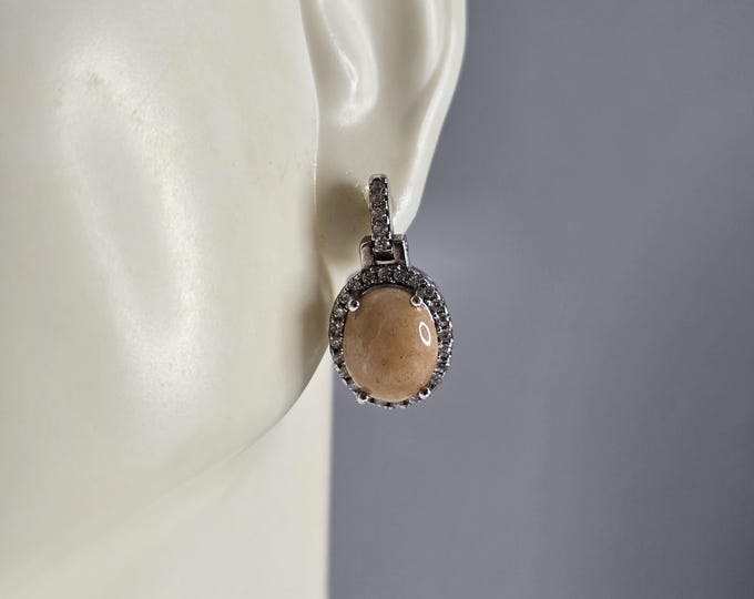 Womens Vintage Estate Sterling Silver Calcite Cabochon Earrings 4.2g E3296
