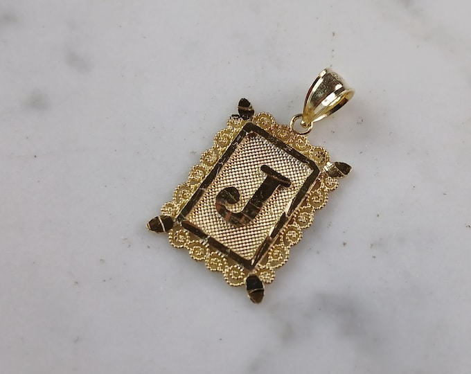 Womens Sterling Silver Gold Tone Initial Letter " J " Pendant 1.3g E7255