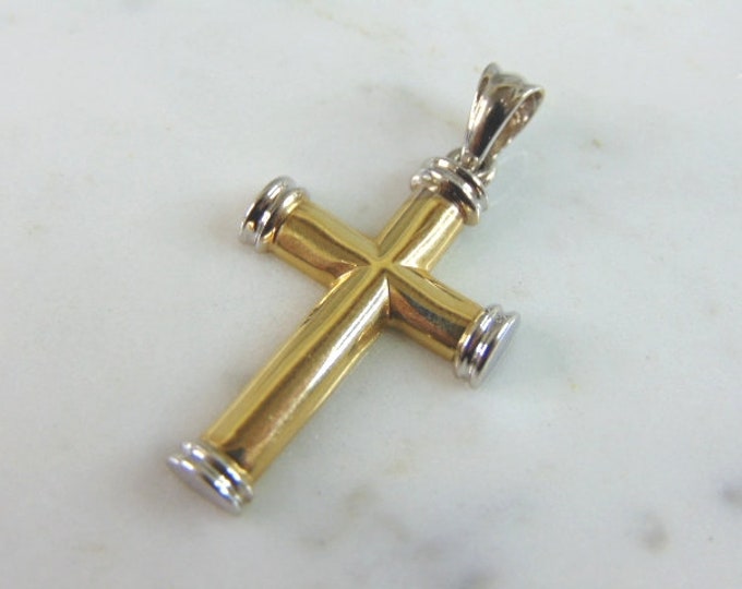 Vintage Estate 14K Yellow White Gold Religious Cross Pendant, 4.6g E3402