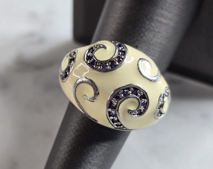 Womens Vintage Estate Sterling Silver Enamel Ring 14.2g E7057
