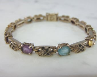 Womens Vintage Estate Sterling Silver Multi Stone Bracelet 16.9g E726