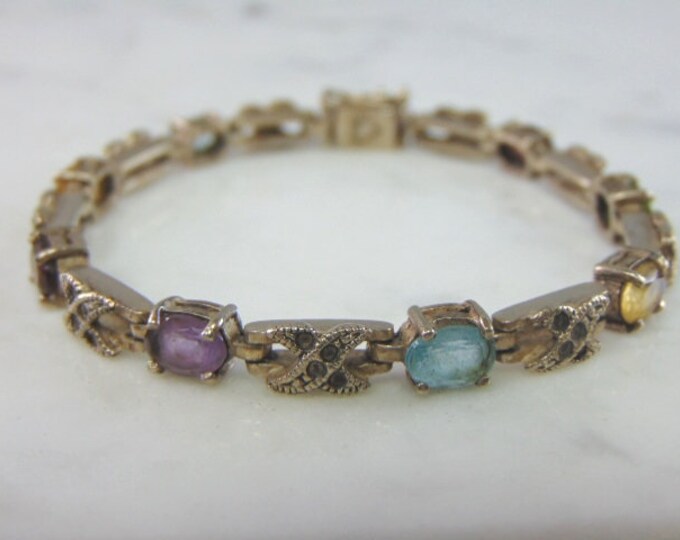 Womens Vintage Estate Sterling Silver Multi Stone Bracelet 16.9g E726