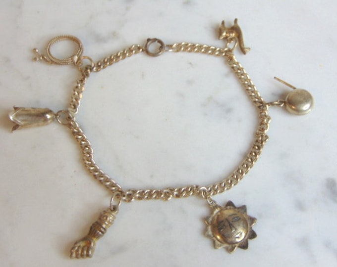 Womens Vintage Estate Sterling Silver Charm Bracelet 15.6g E5551