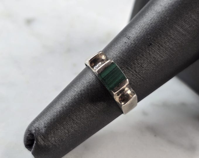Womens Vintage Estate Sterling Silver Modernist Malachite Ring 3.3g E5785