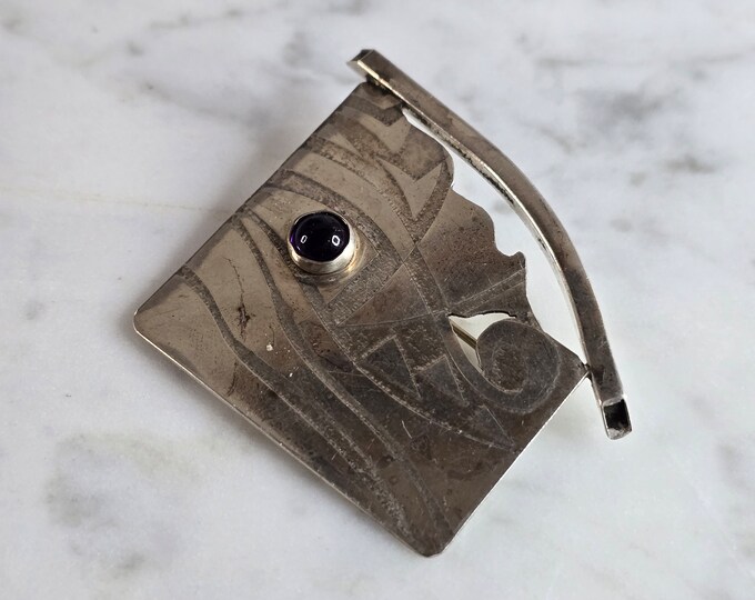 Womens Vintage Estate Sterling Silver Modernist Brooch 8.4g E7231