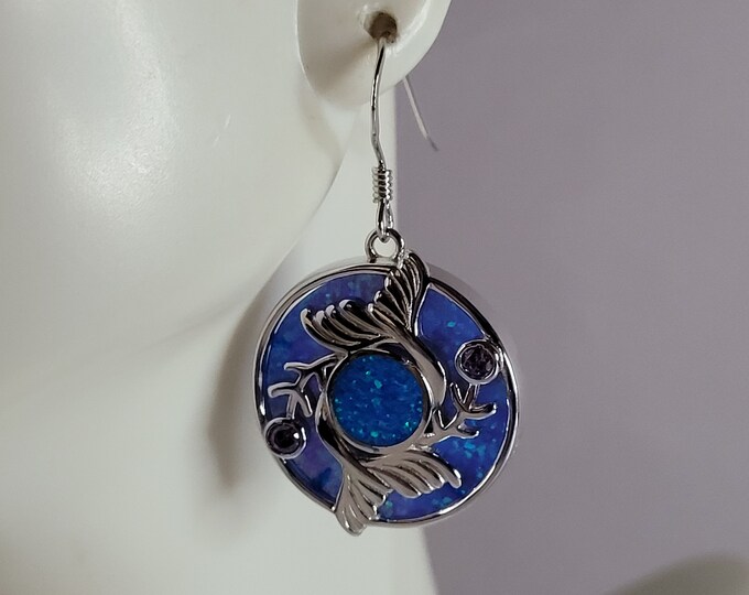 Womens Sterling Silver Blue Opal Mermaid Tail Earrings 9.0g E6740