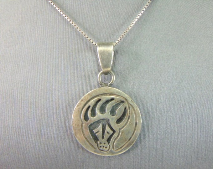 Womens Vintage Estate Sterling Silver Southwestern Bear Claw Necklace 12.5g E4398