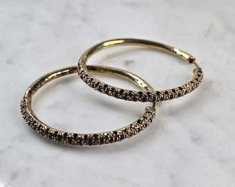 Womens Estate Sterling Silver Gold Tone Sapphire Hoop Earrings 10.3g E6698