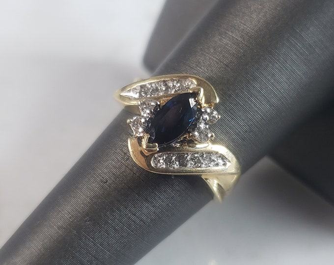 Womens Vintage Estate 14k Yellow Gold Sapphire & Diamond Ring 3.7g #E1247