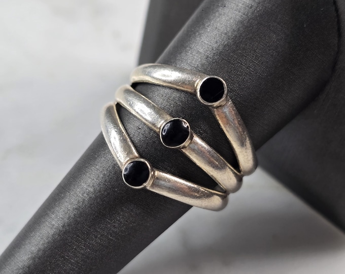 Womens Vintage Estate Sterling Silver Modernist Onyx Ring 7.6g E4978