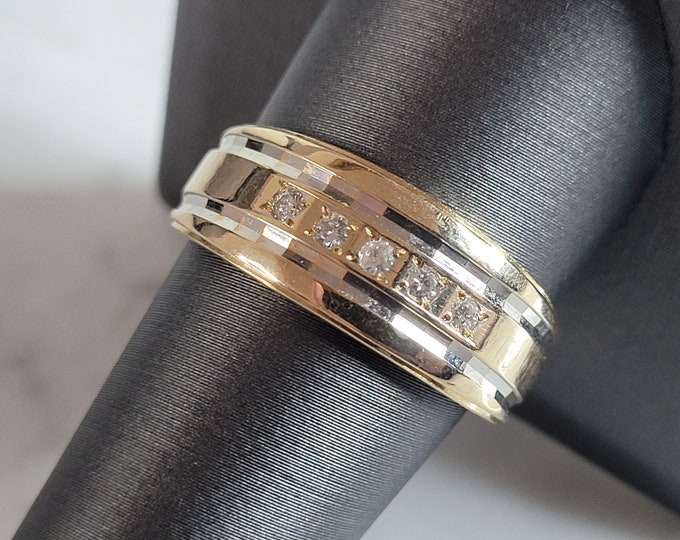 Mens Vintage Estate 14K Mixed Gold Diamond Ring 6.9g E6949
