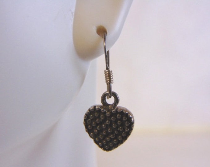 Womens Vintage Estate Sterling Silver Heart Dangle Earrings, 2.8g E4071