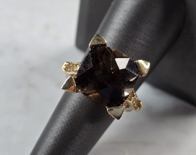 Womens Sterling Silver Gold Tone Modernist Smoky Quartz Ring 9.4g E6101