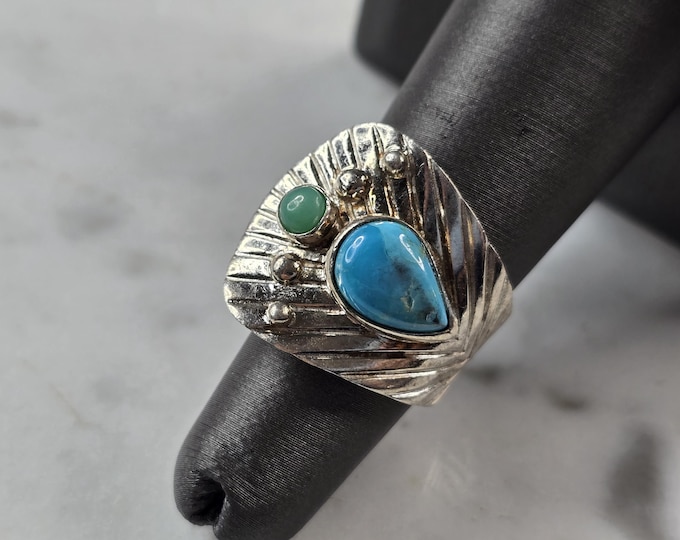 Womens Vintage Sterling Silver Southwestern Turquoise Ring 7.9g E3749