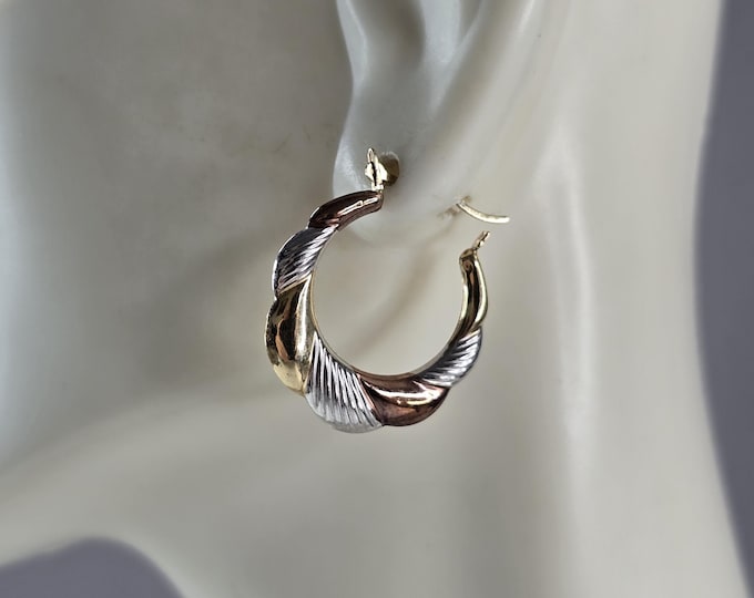Pr Womens Vintage Estate 10K Mixed Gold Israel Hoop Earrings, 0.7g E5147